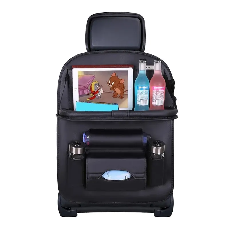 Car Back Seat Organizer Storage Bag with Foldable Table Tray Tablet Holder Tissue Box Auto Back Seat Bag Protector Accessories