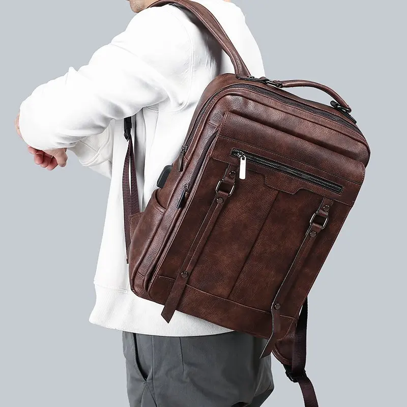 Vintage Men's Leather Backpack Large Capacity Man Travel Backpack Casual School bags For Male Business Laptop Computer Bag