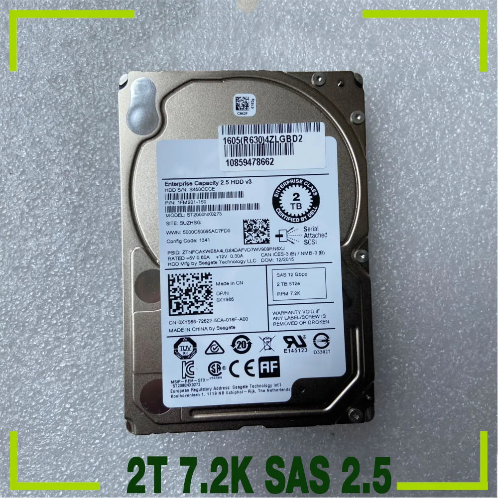 2TB For DELL Server Hard Disk ST2000NX0273 2T 7.2K SAS 2.5 12G 0XY986 XY986