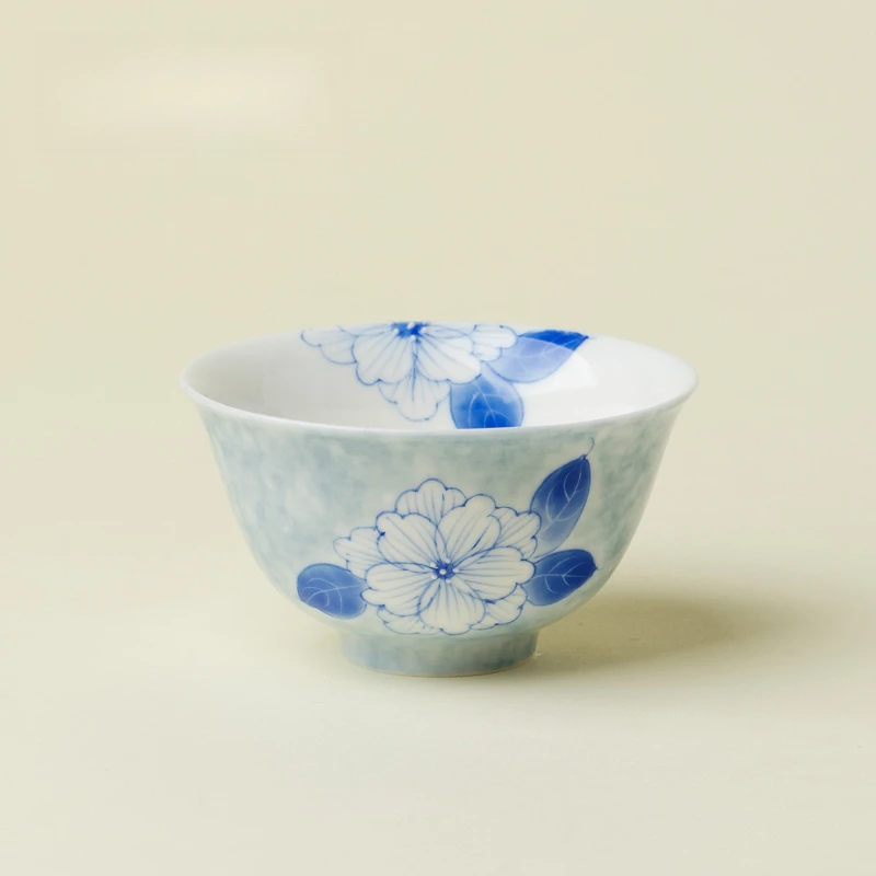 Hand Painted Blue Butterfly Flower Tea Cup Jingdezhen Thin Porcelain Gongfu Tasting Mug Use Table Desk Kitchen Home Office