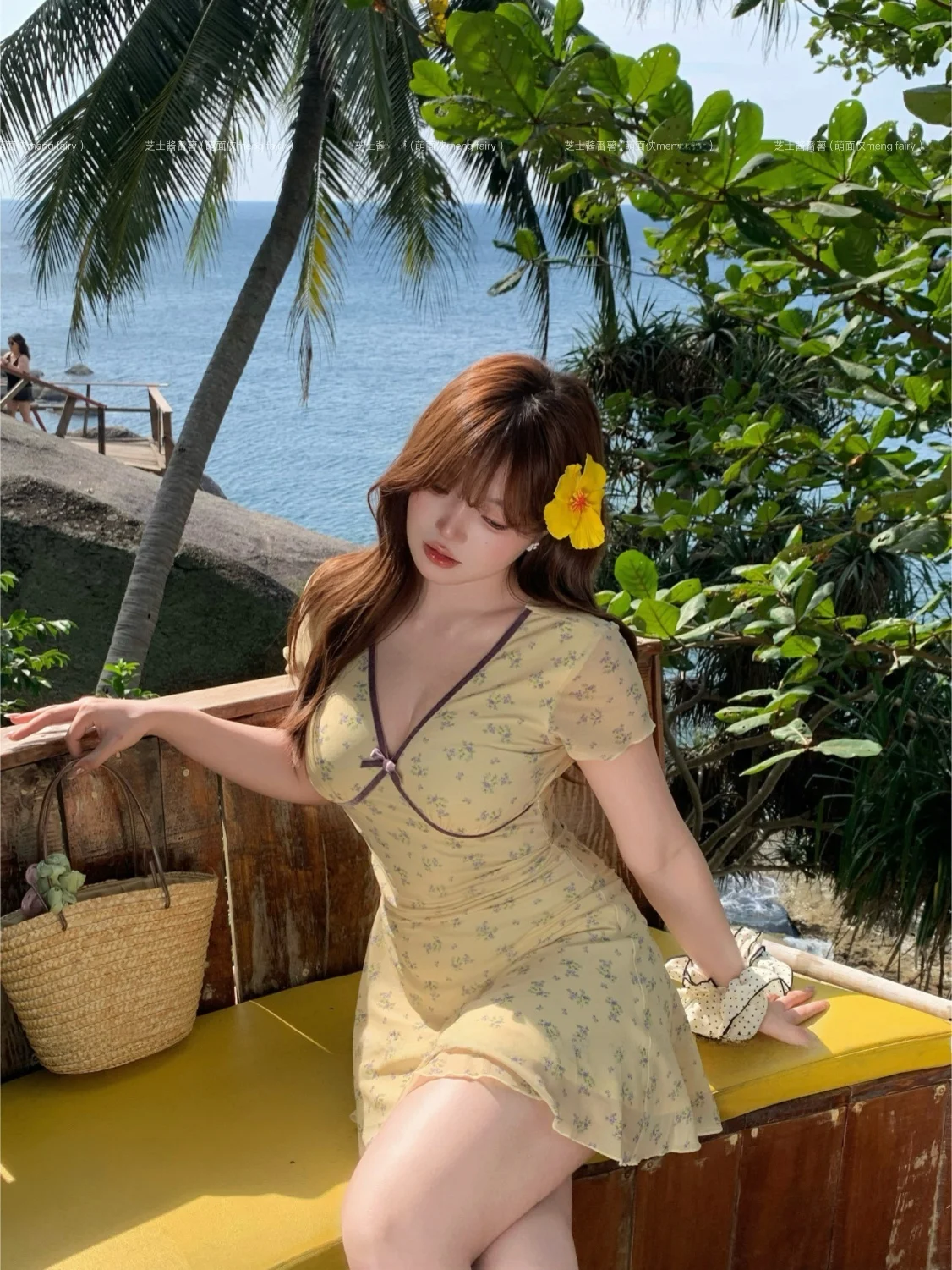 

Очаровательное летнее платье с цветочным принтом, коротким рукавом, V-образным вырезом и приталенной талией, элегантная юбка А-силуэта, полиэстер, повседневная одежда