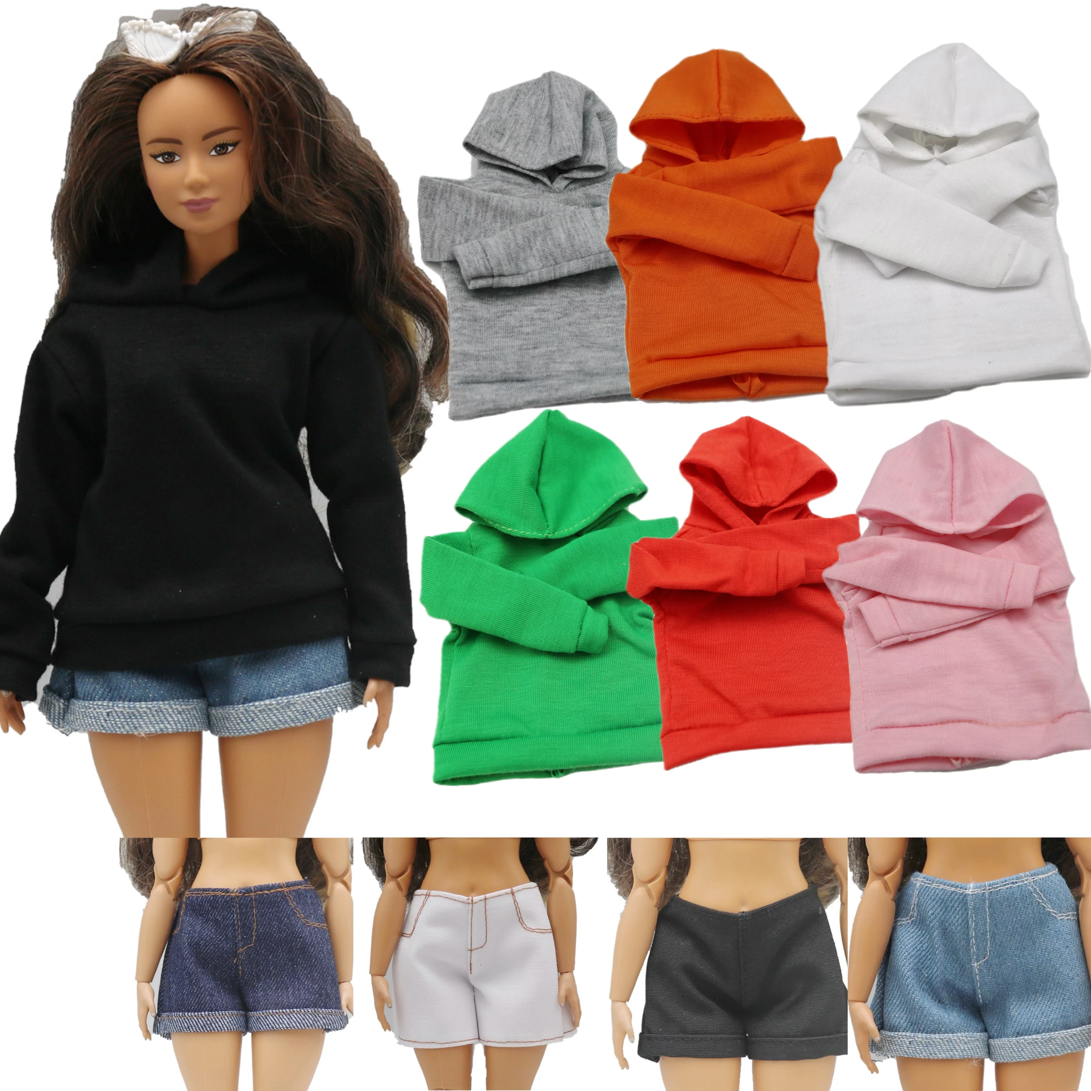 Fashion Jeans Shorts Striped Turtleneck Vest Set Clothes For Curvy Barbie 30cm 1/6 Doll Accessories Dollhouse Toys Girl Gift