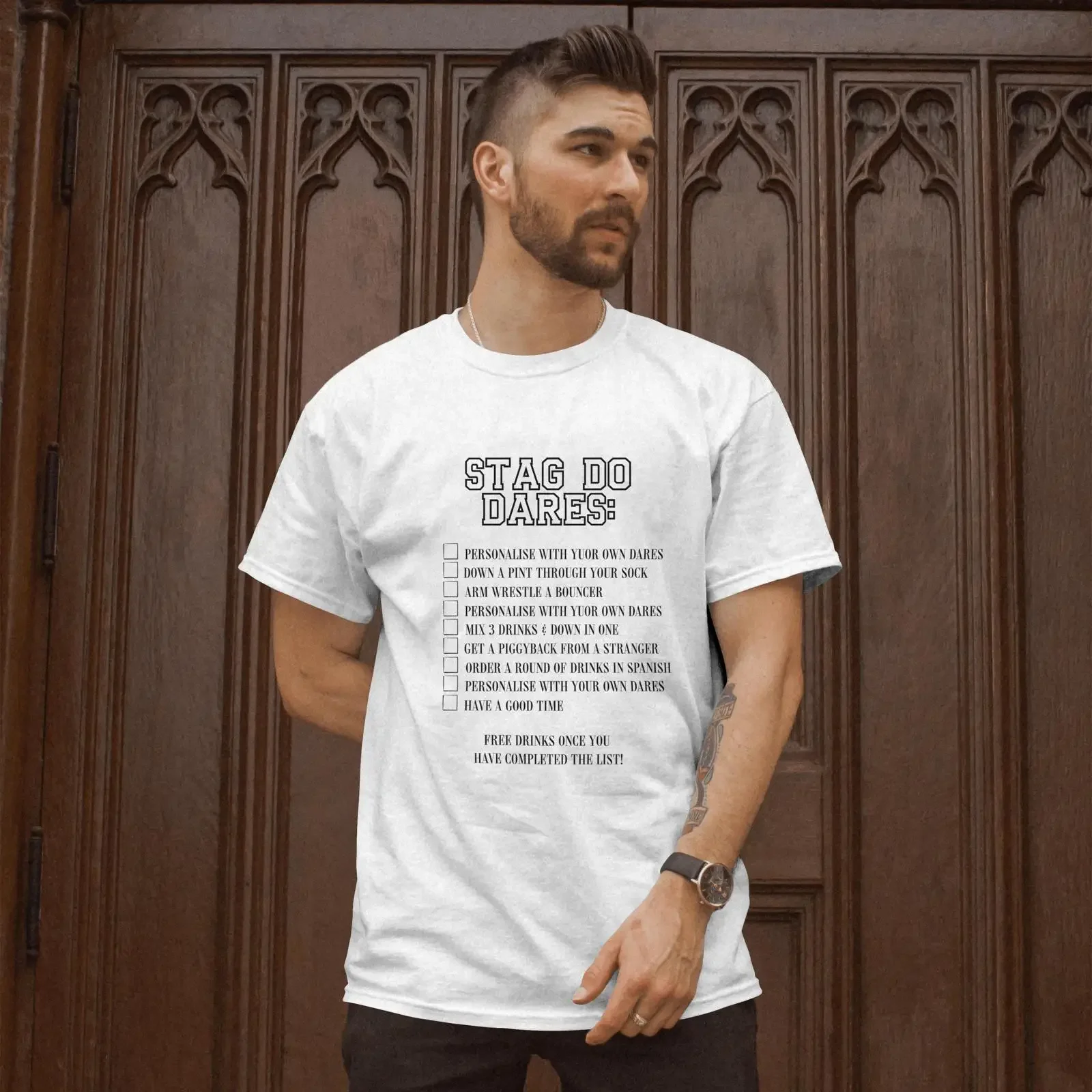 T-shirt personnalisé pour le Stag Do, défi de fête de bachelier, style vintage délavé, confortable, respirant, pour homme