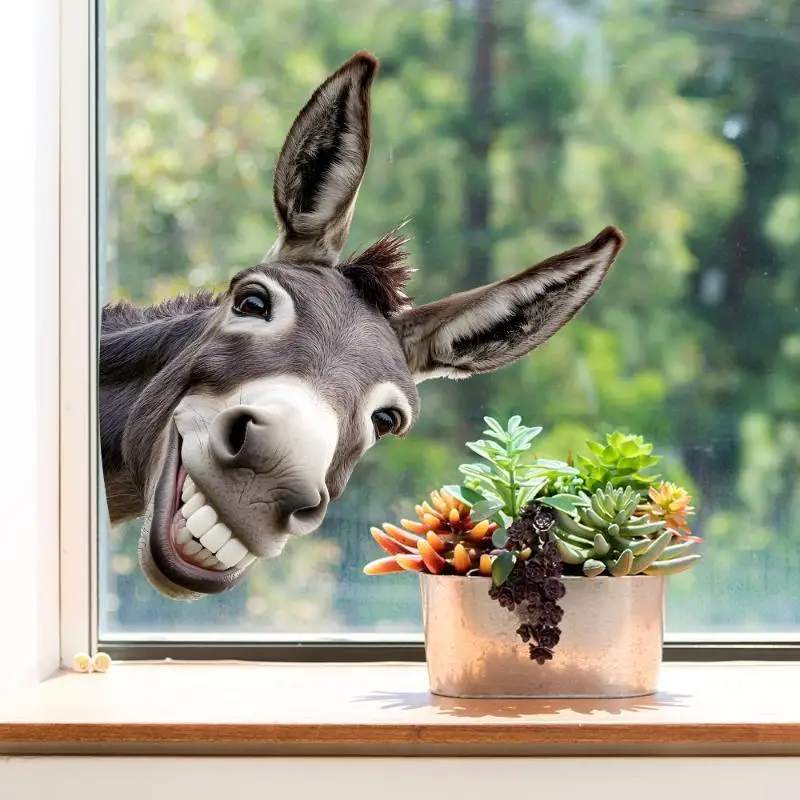 Funny Grinning Donkey Window Sticker Waterproof Self Adhesive Easy Removal For Home Living Room Decor
