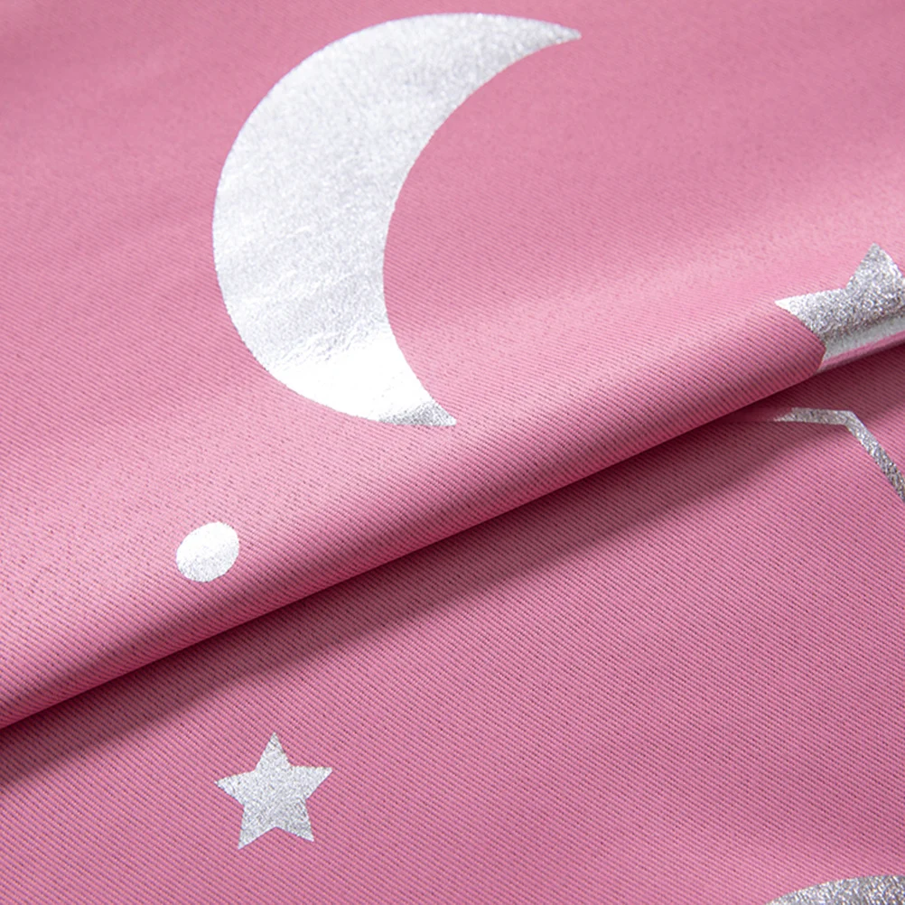 1Pcs Simple Fashion Window Curtain Blackout Heat Insulation Silver Stars Moon Punching Installation 100x130cm Pink