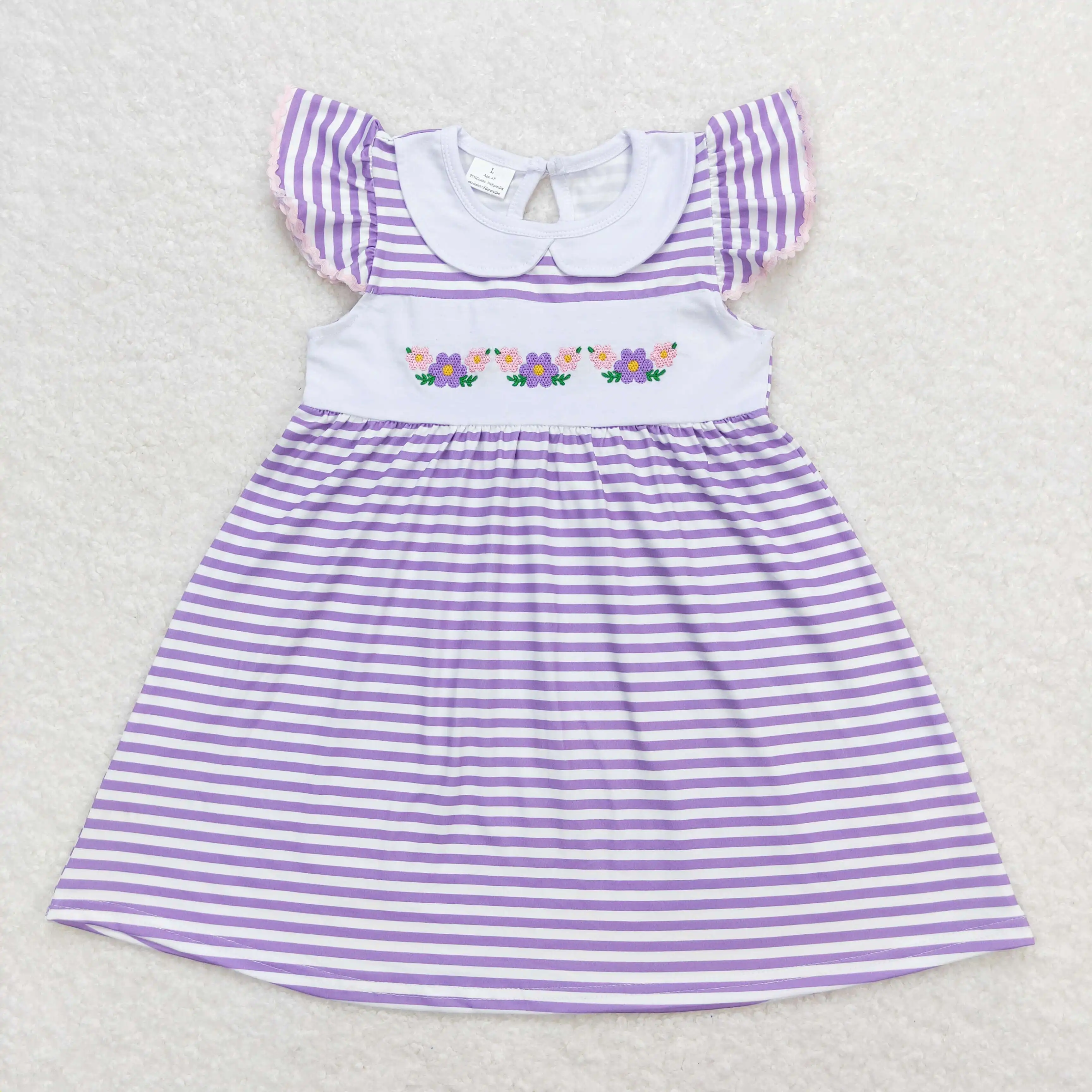 

GSD0836 Boutique Baby Toddler Girls Summer Dress Embroidery Flower Print Flutter Sleeve Kids Boutique Clothes