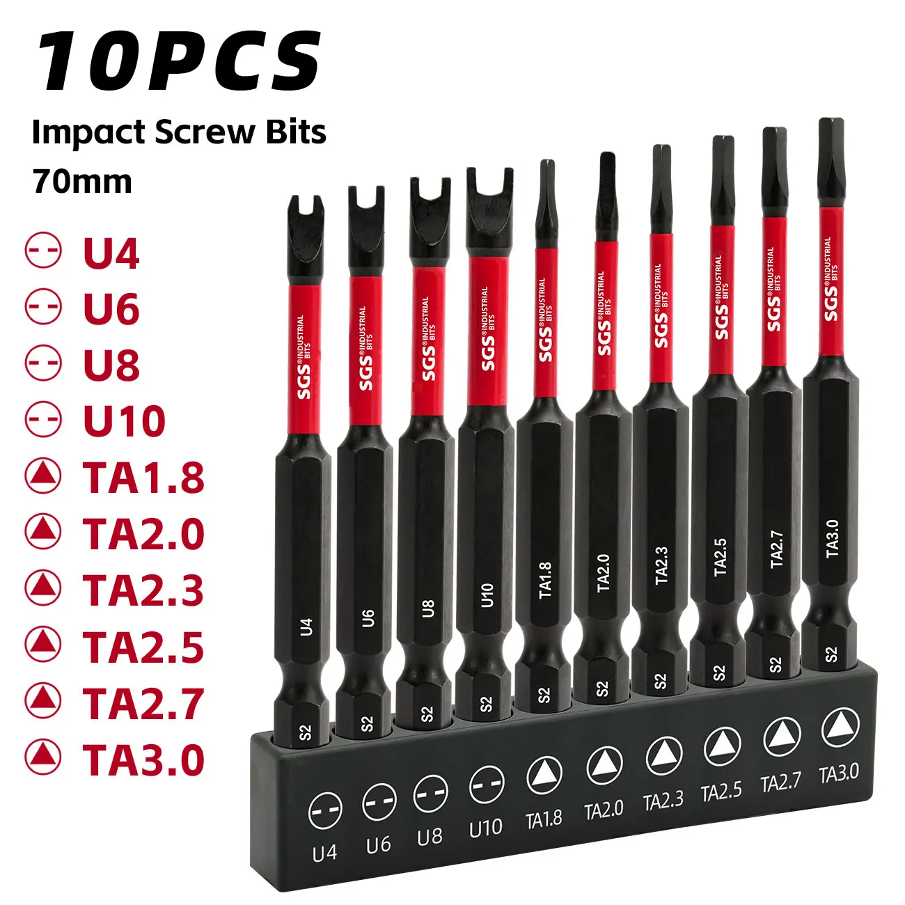 10-Piece Anti-Slip, Impact-Resistant, Strong Magnetic Screwdriver Bit Set, U-Shaped and Triangular, 70mm, Battery Not Included, Electric Screwdriver Bit Set