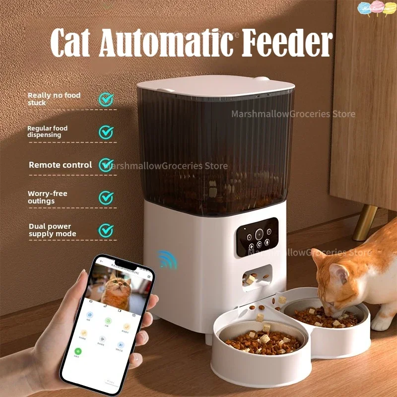 Alimentatore automatico per gatti da 5 litri WiFi con fotocamera HD Smart Interattivo Dispenser di cibo per animali domestici Timer Ciotola in acciaio inossidabile Auto Cane Gatti