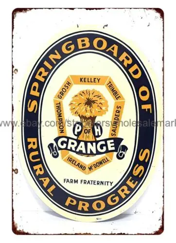 Plaque métallique colorée de la fraternité agricole "Grange Springboard of Rural Progress"