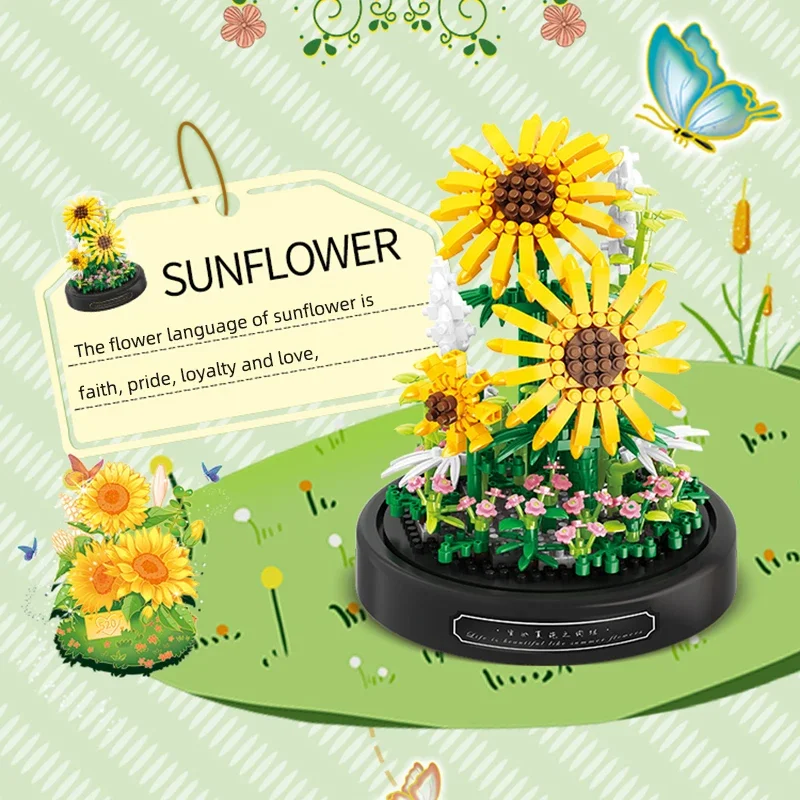 Mini City Rose girasole vasi Bouquet Building Block fiore eterno decorazione della casa modello fai da te mattoni giocattoli per bambini regalo di compleanno