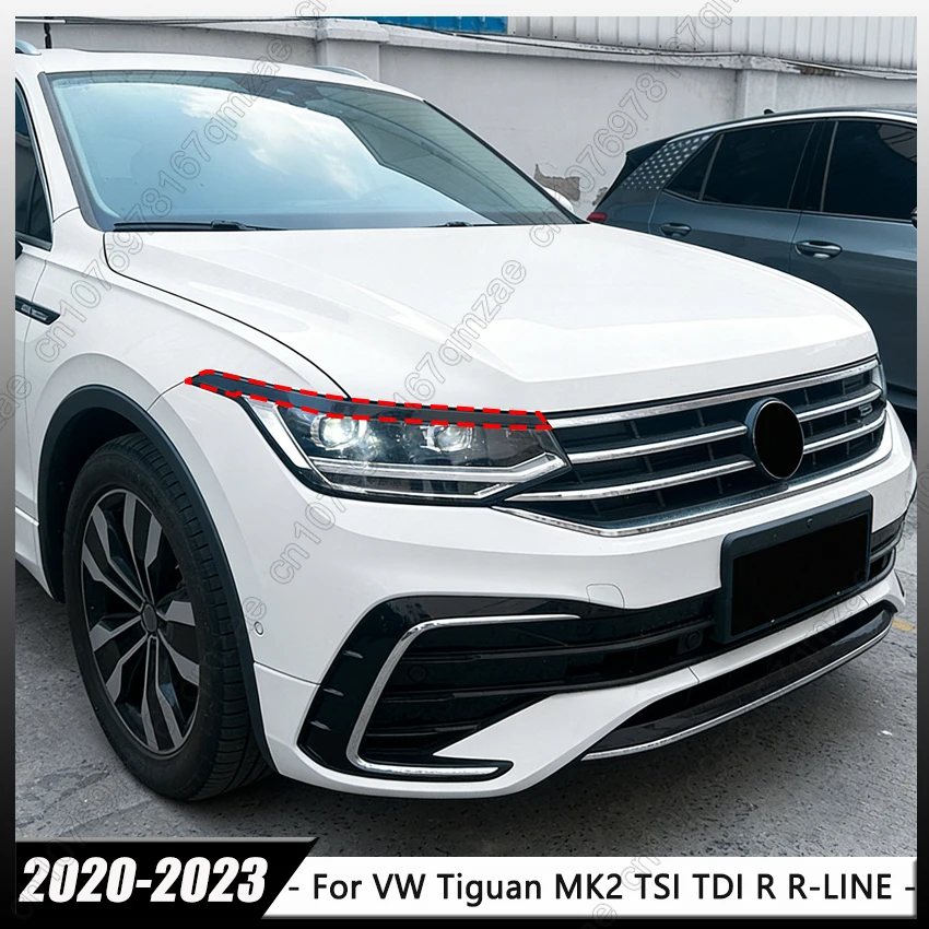 

For VW Volkswagen Tiguan MK2 TDI TSI R R-LINE 2020-2023 Car Front Headlight Eyebrow Gloss Painted Molding Cover Trim Bar