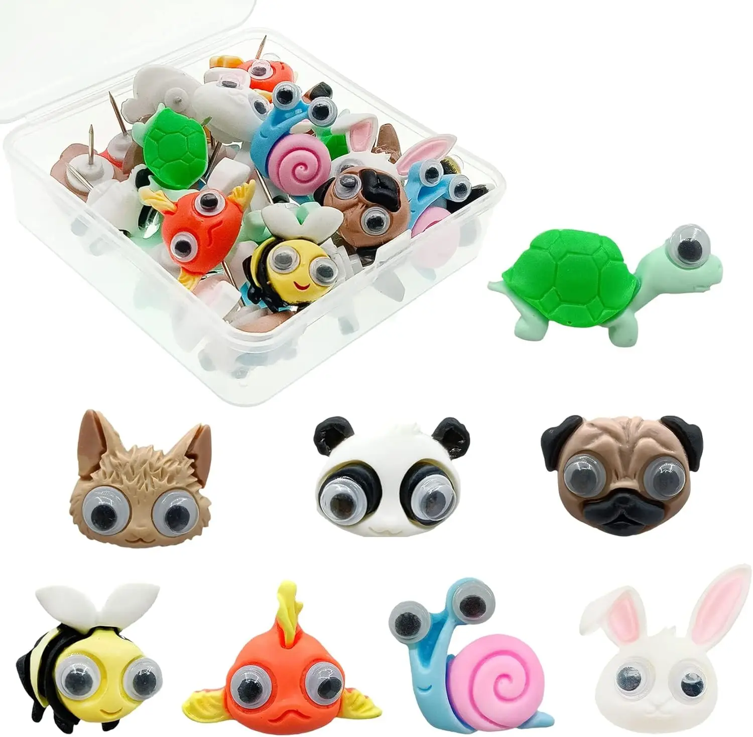 

Fun Animals Push Pins, Cute Thumb Tacks for Bulletin Board, Decorative Pushpins with Puppy Fish Bee Snail Turtle Cat Panda