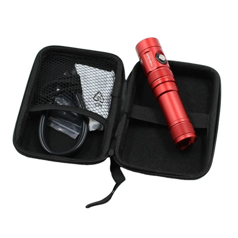 Aluminum Alloy Red Diving Flashlight Type-C Charging 21700 Li-ion Built-in IP68 1000 Lumen Narrow Spot Backup Dive Lights