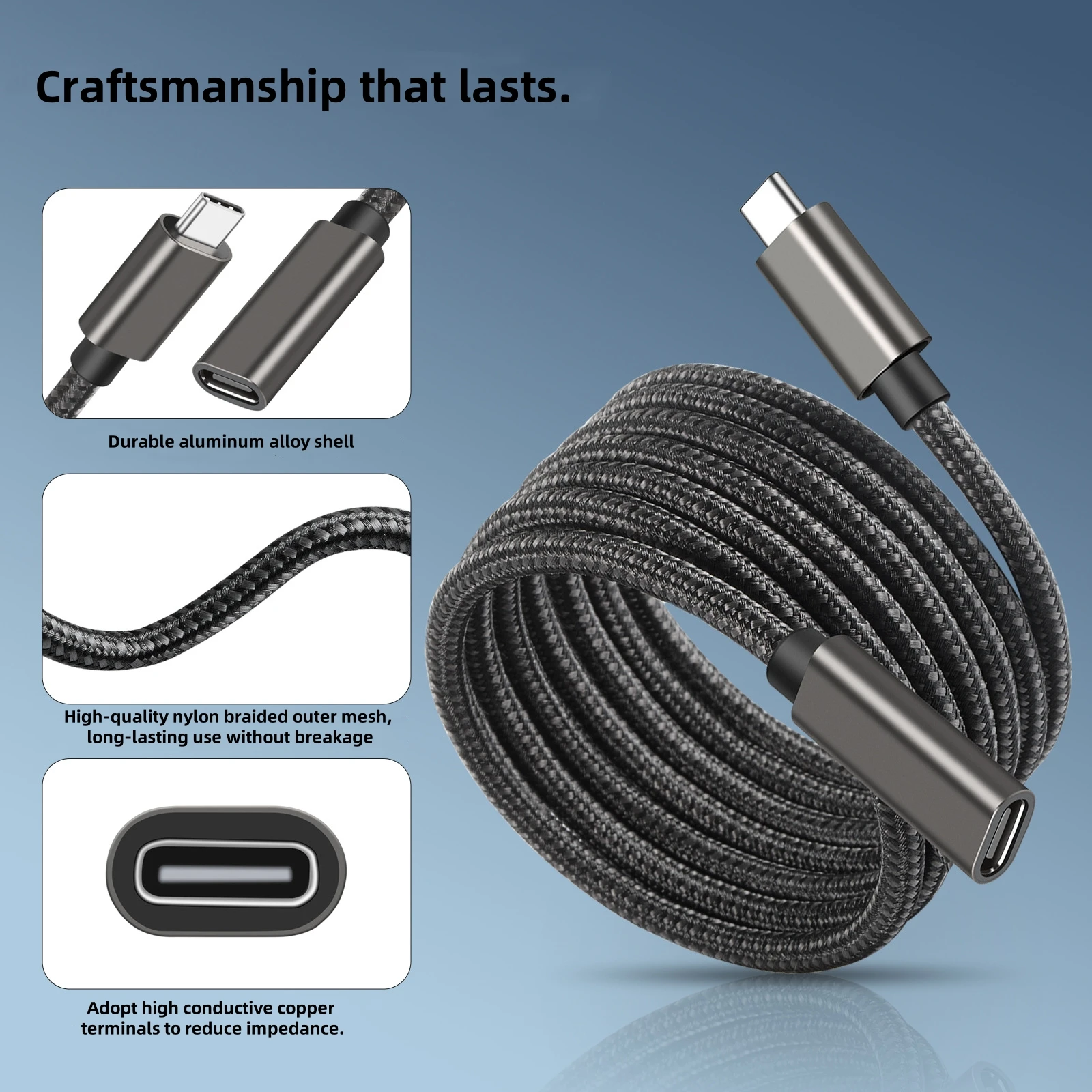 10Gbps USB C 3.2 Gen2 تمديد كابل نوع C إلى C PD 60 واط موسع الحبل كابل شحن سريع لماك بوك 4k 60 هرتز سلك بيانات الفيديو