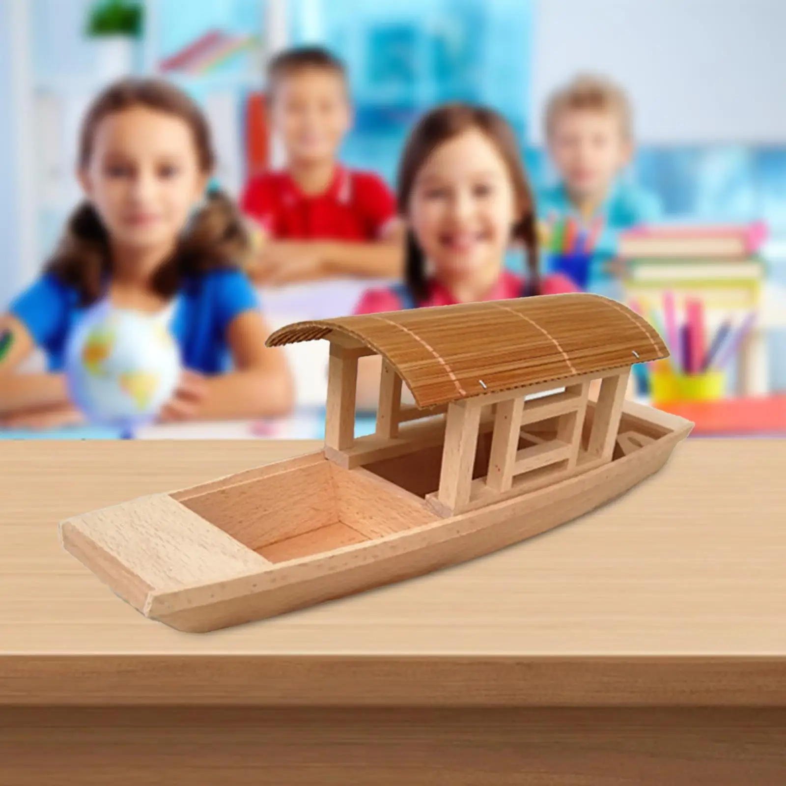Wooden Boat Decor Wood Canoe Gifts Exquisite Fishing Boat Ship Crafts Toy Model for Office Tabletop Living Room Shelf Decoration