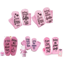 Women Winter Fuzzy Slipper Socks Read This Coffee Wine Chocolate Phrase Hosiery with Gift