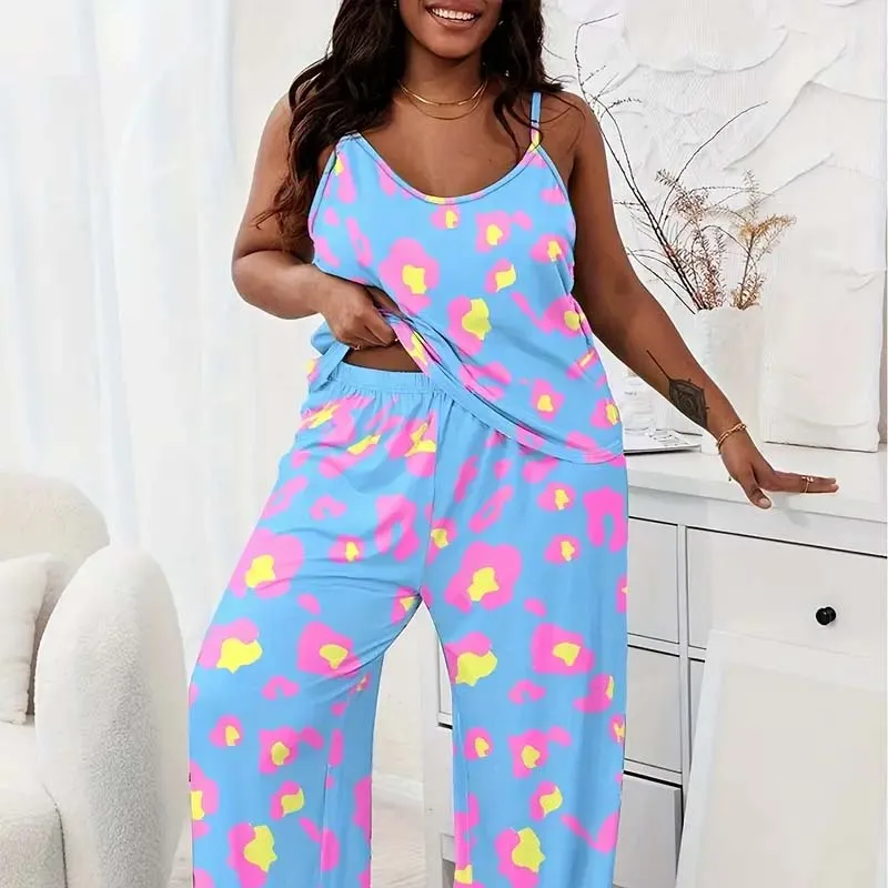 

Женский синий топ и брюки с V-образным вырезом, повседневный комплект из двух предметов для дома/пижамы, повседневный пижамный комплект.