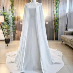 Muslim Hijab Weddings Dresses with Cape High Neck Long Sleeve Sweep Train A Line Beading Chiffon Bride Bridal Gowns Customized