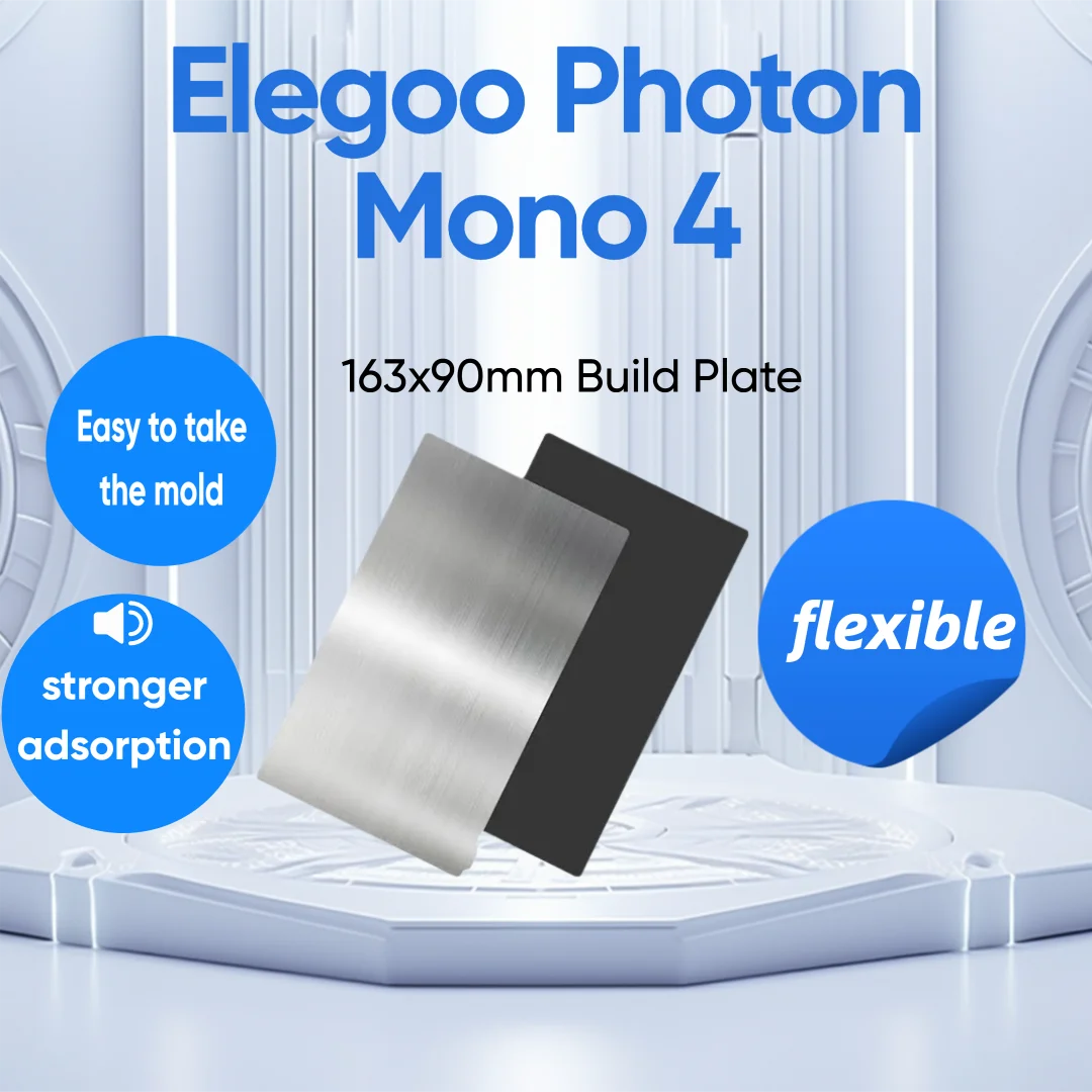 ENERGETIC Resin Build Plate 163x90mm for Elegoo Photon Mono 4 Flexible Spring Steel Sheet + Magnetic Base for SLA/DLP 3d Printer