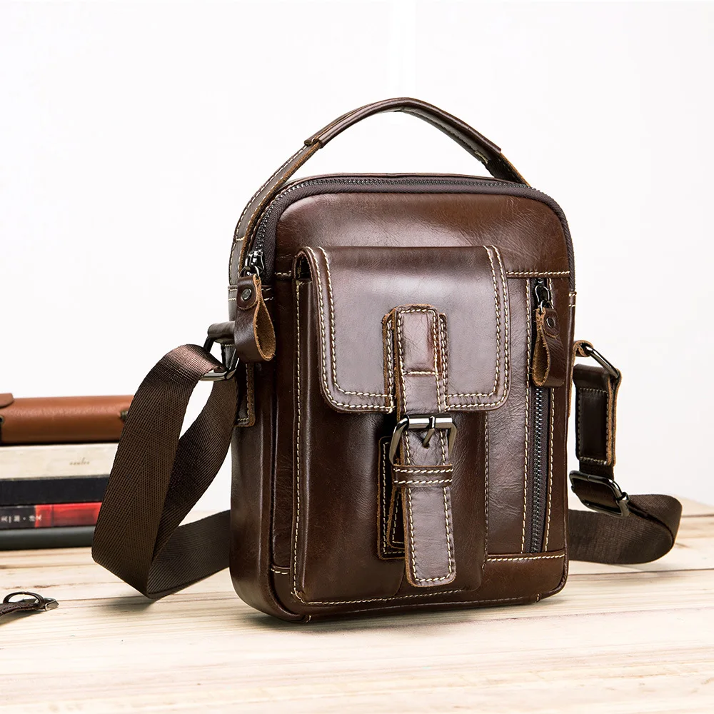 Brand New Genuine Leather men\'s Crossbody Shoulder bag Vintage Cowhide Messenger Bag for male Small Casual handbag