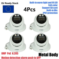 4x HDW2849TM-S-IL Dahua 8MP Smart Dual Light Fixed-focal Eyeball WizSense IP Camera Built-in warm light and IR LED Microphone