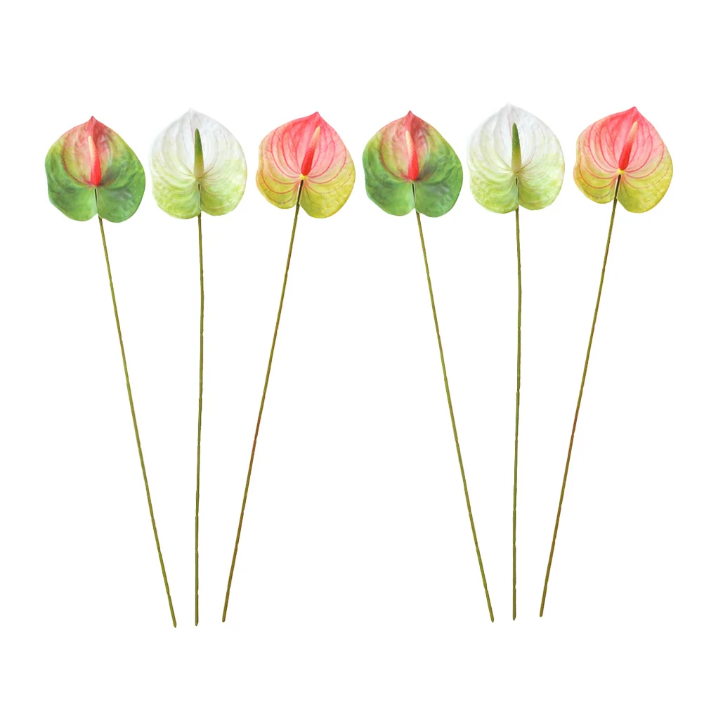 

6Pcs Artificial Anthurium Flower Bouquet Realistic Faux Flower Branch for Home Decoration Wedding Photography Photo Prop