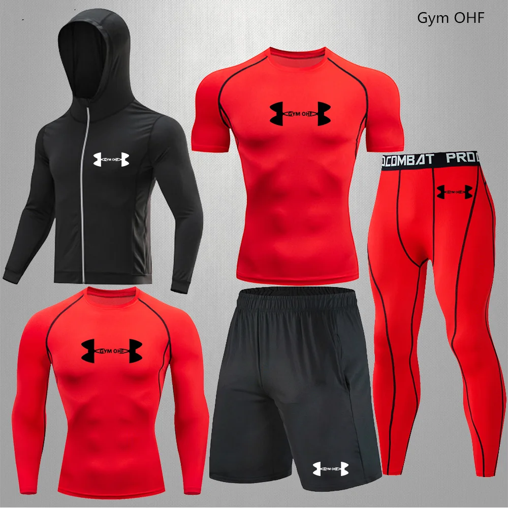 Traje MMA Rashguard para hombre, ropa de gimnasio, ropa deportiva de compresión, camiseta de Fitness, mallas para correr, camisetas de boxeo, 5