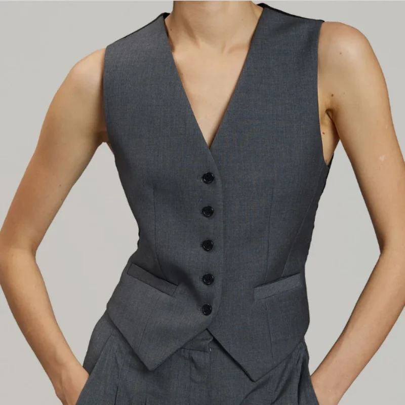 Chaleco de traje para mujer, Tops informales elegantes, cuello en V, sin mangas, ajuste Regular, nuevos productos promocionales 2023