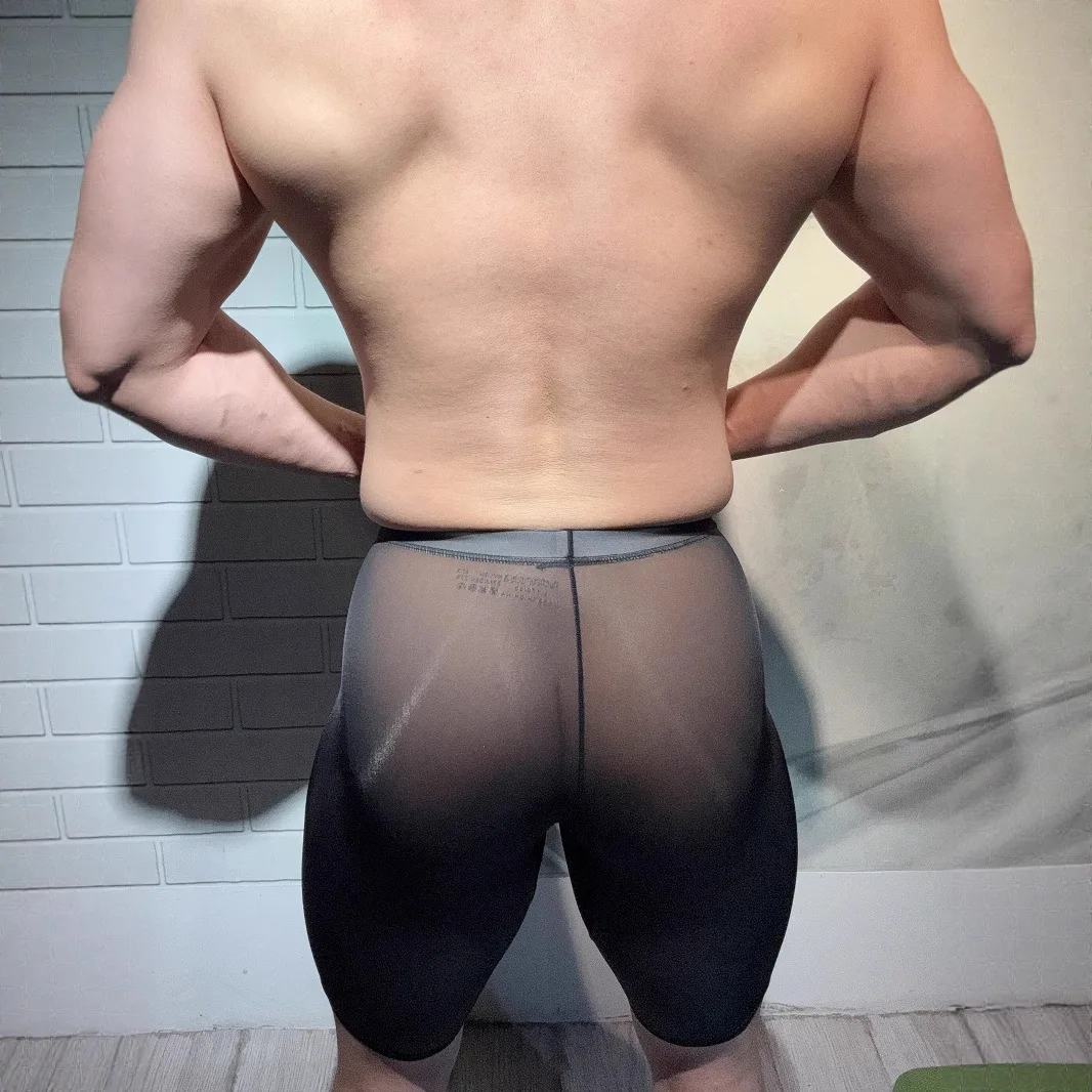 

Мужские спортивные трусы из ледяного шелка, дышащие, длиной до середины бедра, комфортные, с высокой талией, прозрачные, летние