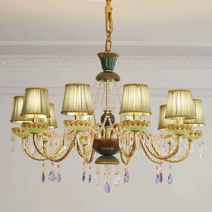 French style all copper crystal chandelier for living room, European style bedroom, warm and romantic lighting fixtures