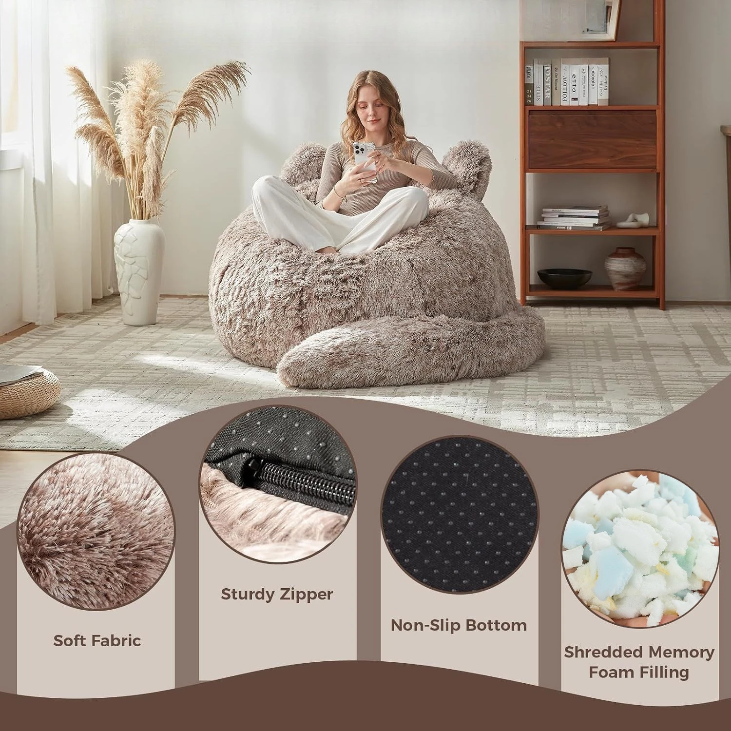 Compressed sofa sponge particles oversized plush bean bag soft fluffy cat shape lazy sofa tatami