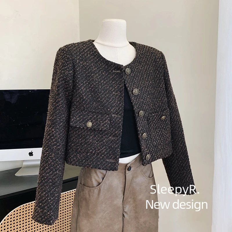 Imagem -03 - Cabolsa de Luxo de Tweed Preto Feminino Manga Comprida Peito Único Tops Cortados Blazer Retrô Francês Novo Primavera Outono 2023 de Alta Qualidade