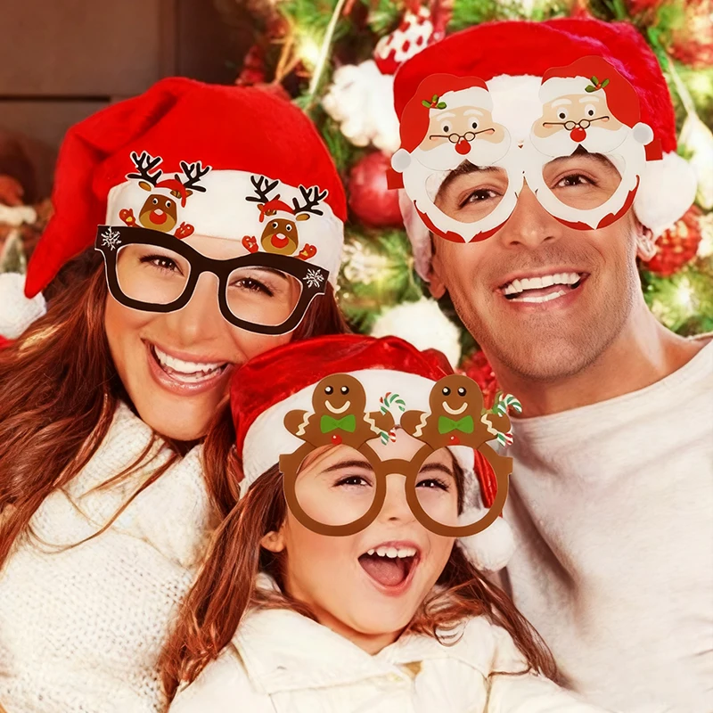 9 Uds. De gafas navideñas de Papá Noel, muñeco de nieve, hombre de jengibre, alce, árbol de Navidad, gafas de papel, accesorios para fotomatón de Feliz Navidad