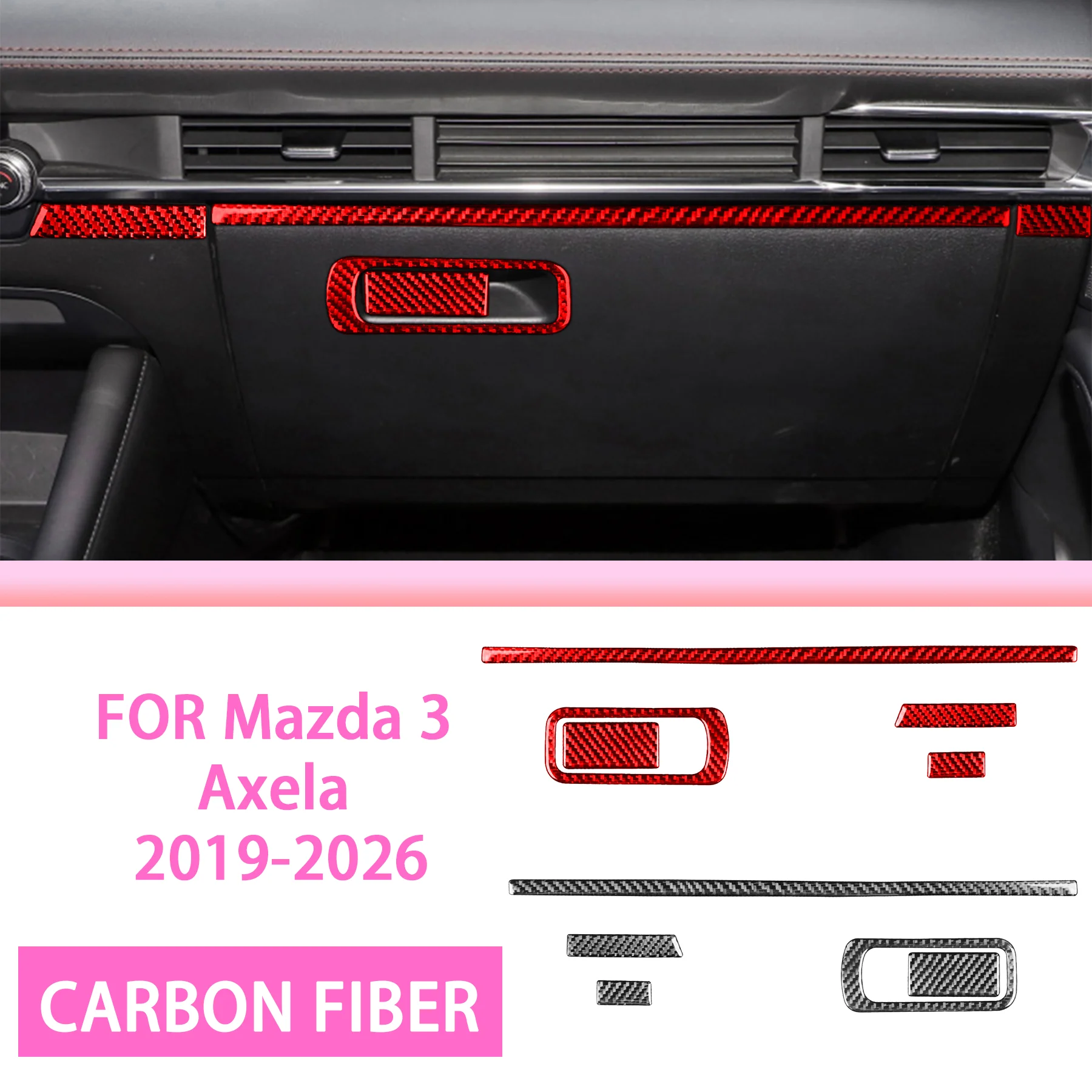 Car Front Passenger Instrument Storage Frame Decor Strip Interior Accessories FOR Mazda 3 Axela 2019-2026 Carbon Fiber Stickers