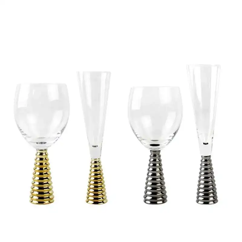 

2022 Newest Wedding Party Screw Champagne Flutes Luxurious Banquet Decoration Wineglass Electroplating Spiral Red Wine Goblet