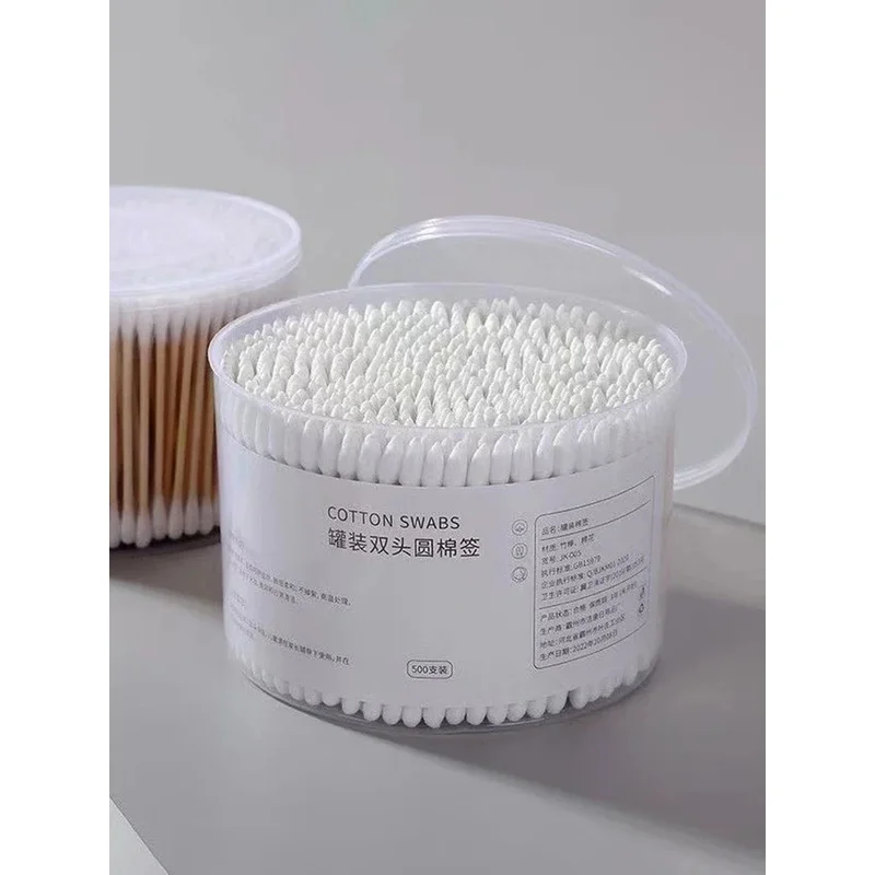 About 500PCS Double End Round Head Disposable Cotton Swab Box Multi-purpose For Makeup Removal Daily Cleaning Pet Care