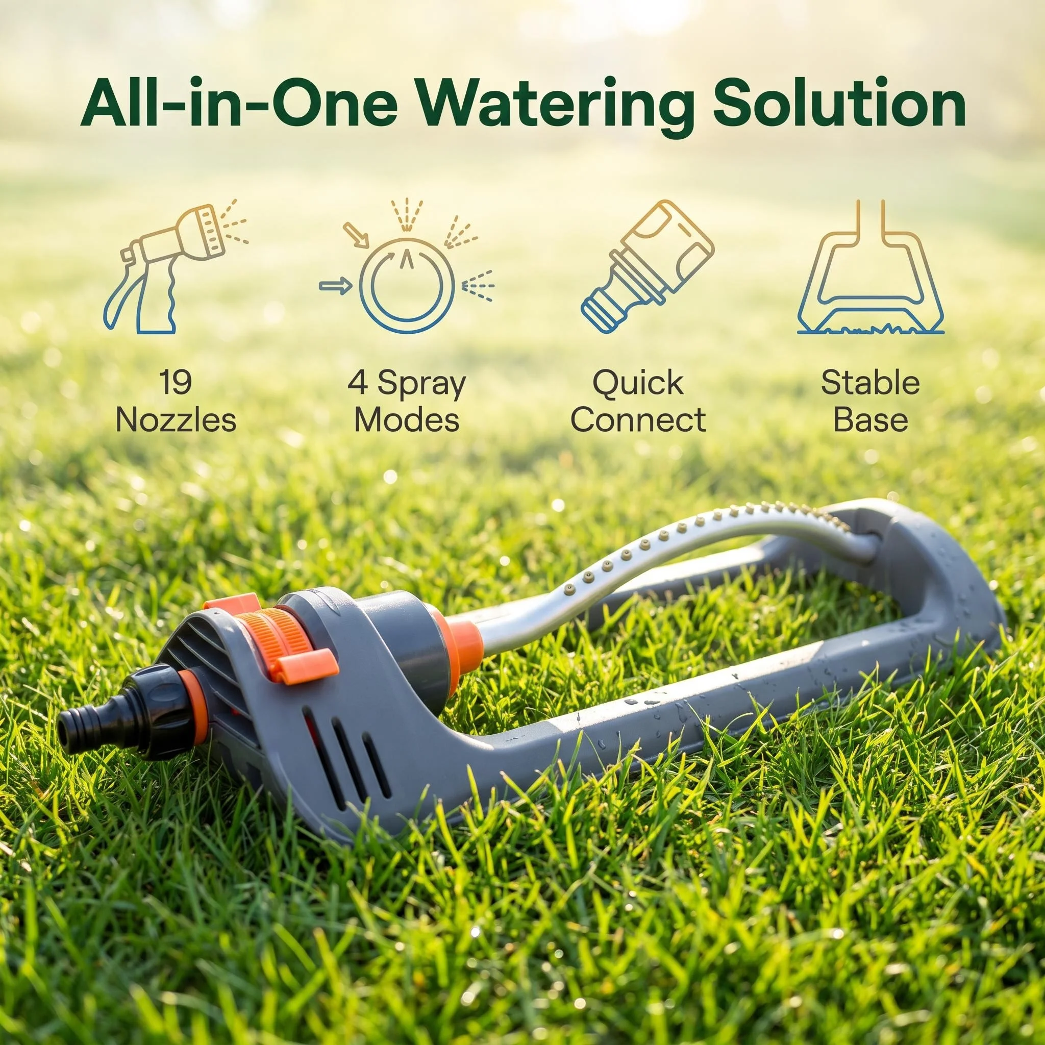 19 Holes Oscillating Lawn Sprinkler Quick Connect 4 Spray Modes Garden Watering System Adjustable for Yard Plants Grass