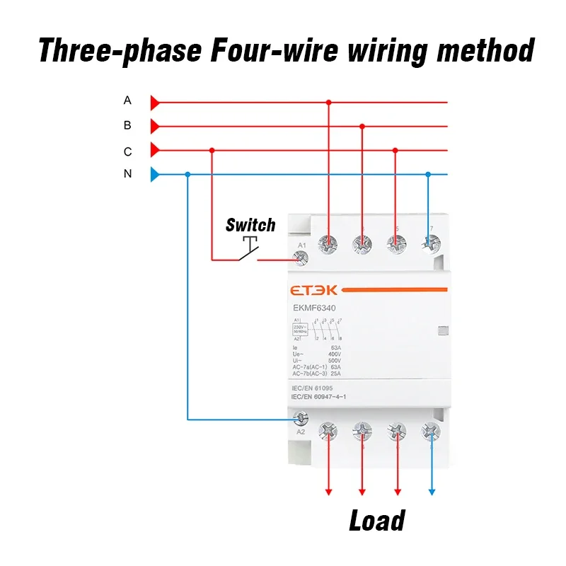 Contactor Modular automático, monofásico, trifásico, 2P, 4P, 230V, 380V, 25A, 40A, 63A, 2NO, 2NC, 4NO, carril Din, EKMF