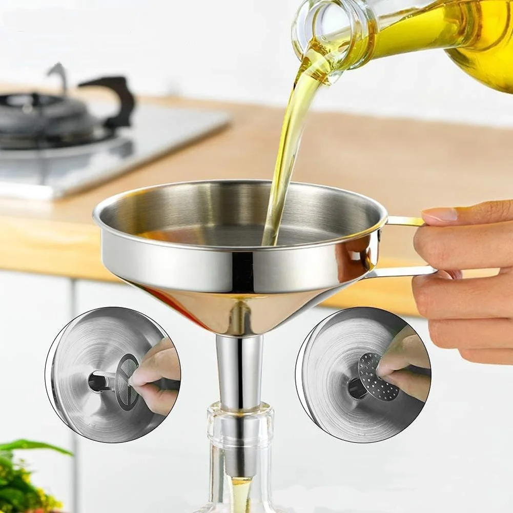 1Pc Stainless Steel Cooking Oil Funnel Wide Mouth Kitchen Accessories For Bar Beer Oil Pot Liquid Powder Transfer Kitchen Tools