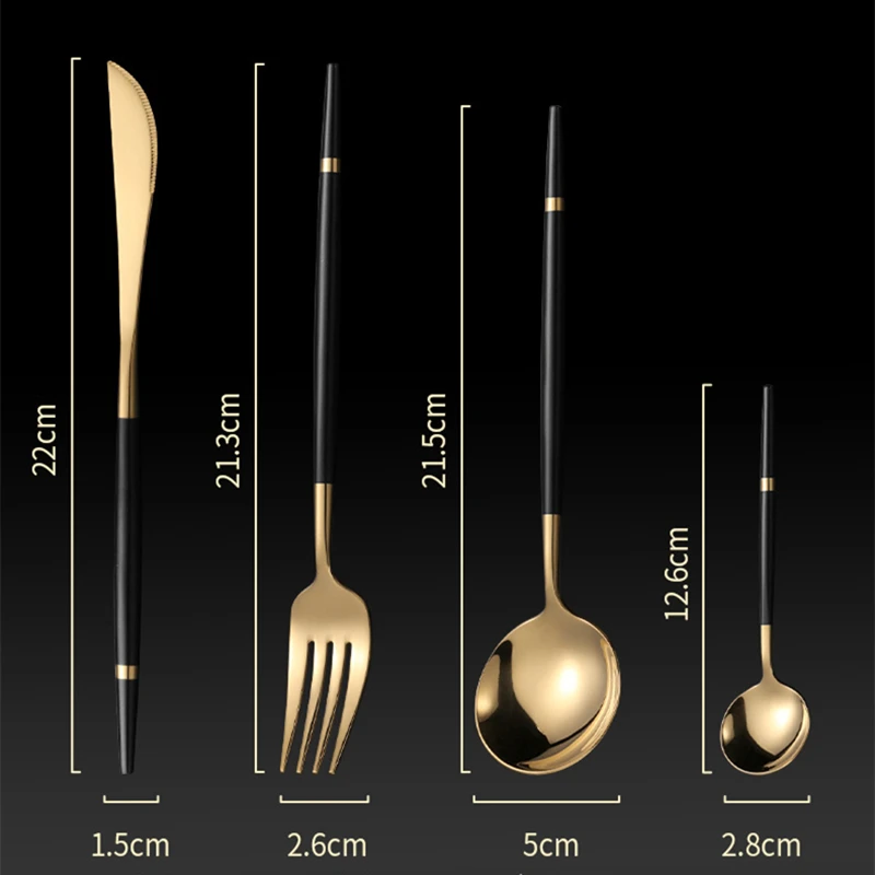 Luxury Portugal Tableware Stainless Steel Cutlery Steak Knife Dessert Fruit Fork Dining Spoon Western Gold Set Kitchen Utensils