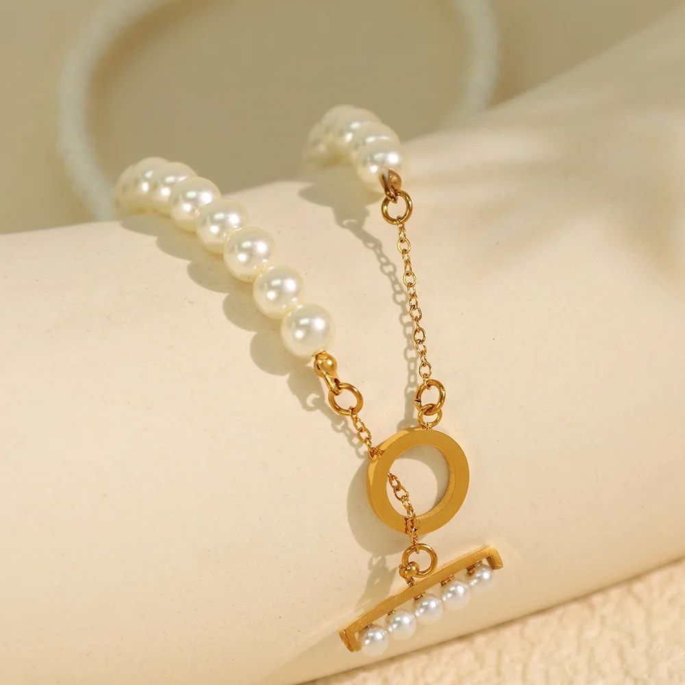 Keen-on Elegant Simulated Pearls Beads Chain Necklace for Women Stainless Steel Fashion Handmade Jewelry Accessories