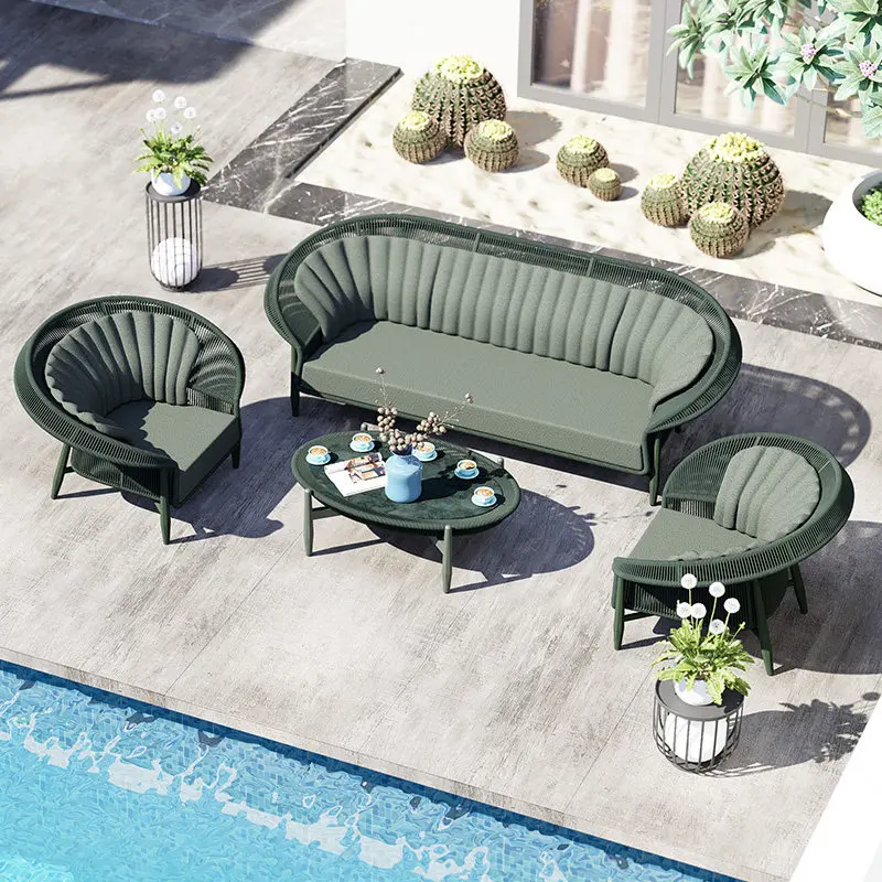 Outdoor sofa villa courtyard aluminum alloy rope braided sofa chair combination outdoor waterproof and sunscreen rattan furnitur