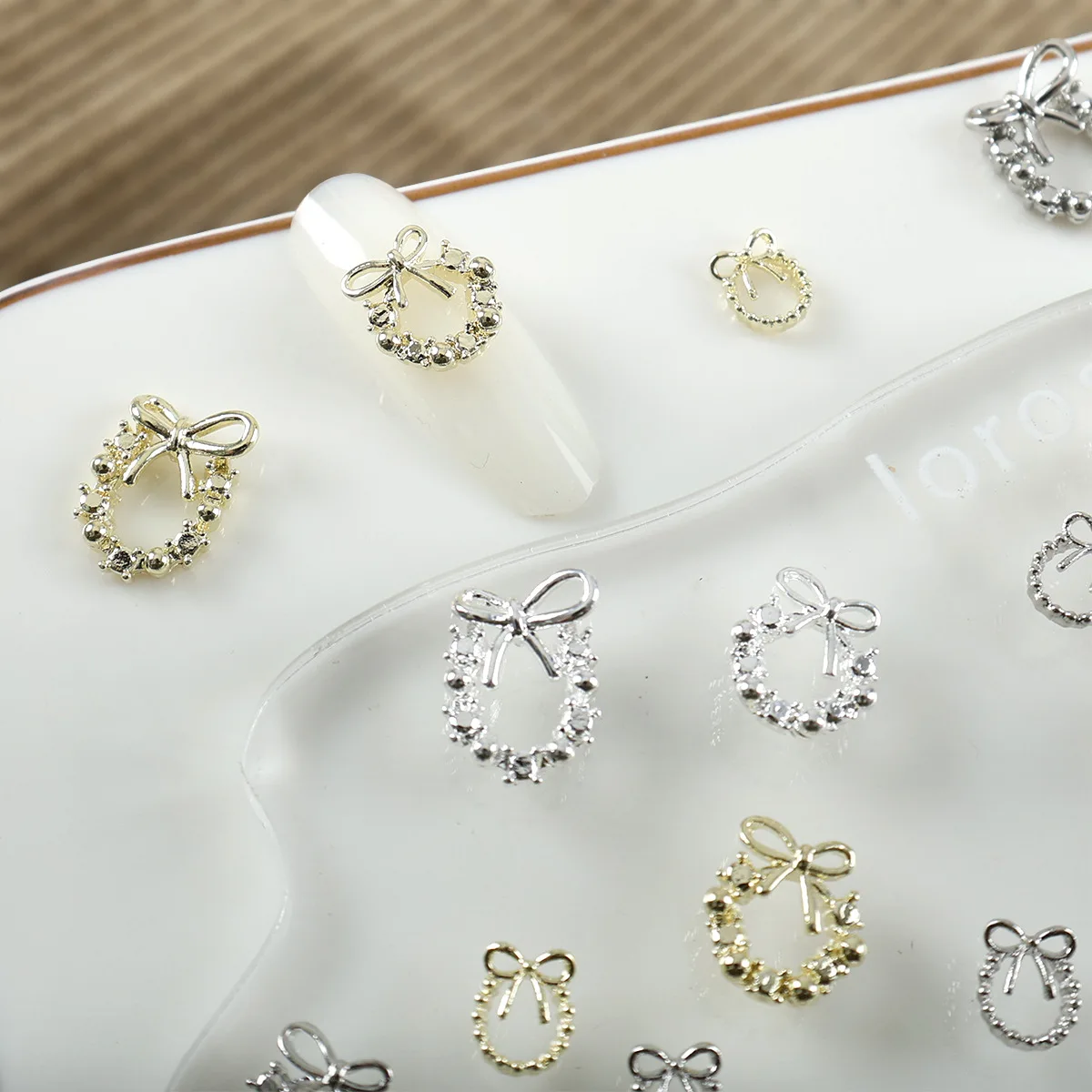 20PCS 3D Metal Nail Art Bow Wreath Frame Charms Garland Accessories For Christmas Nails Decoration Design Manicure Supplies Tool