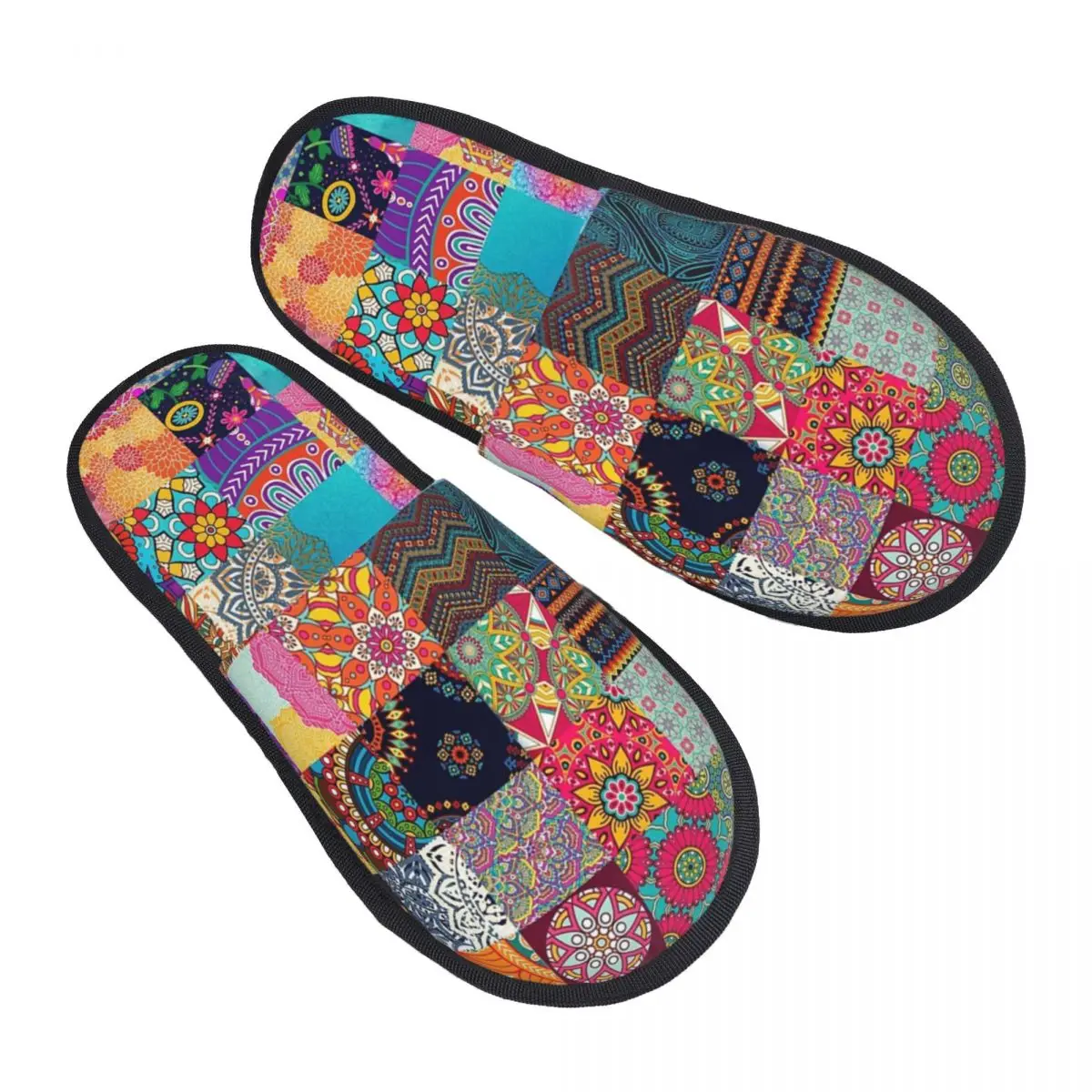 Custom African Patchwork Ethnic Design Soft Memory Foam House Slippers Women Africa Ankara Cozy Warm Anti-skid Sole Slipper