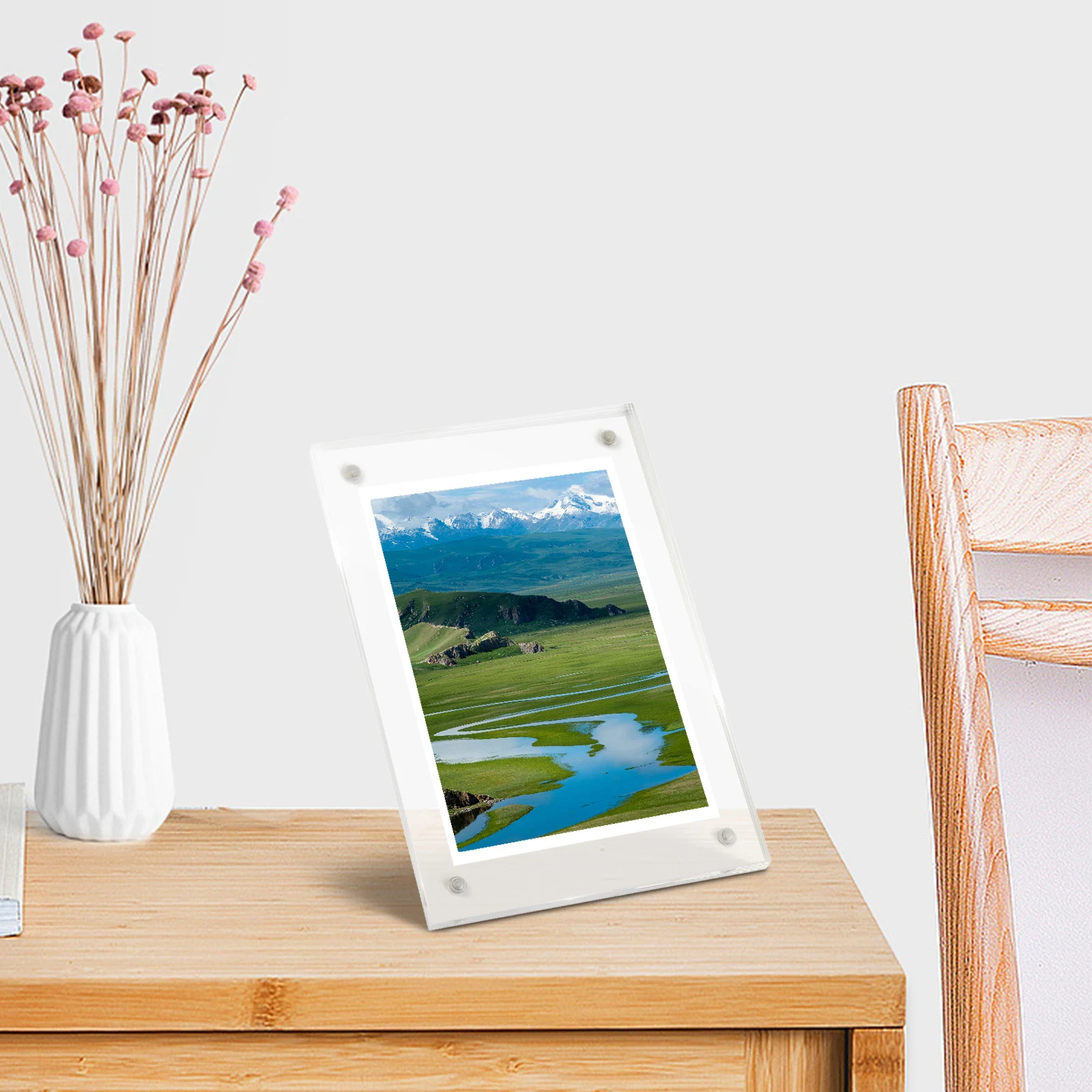 Acrylic Poster Frame Stand Transparent Desktop Photo Holder for 4x6 to 8x10 Prints with Secure Magnetic Assembly