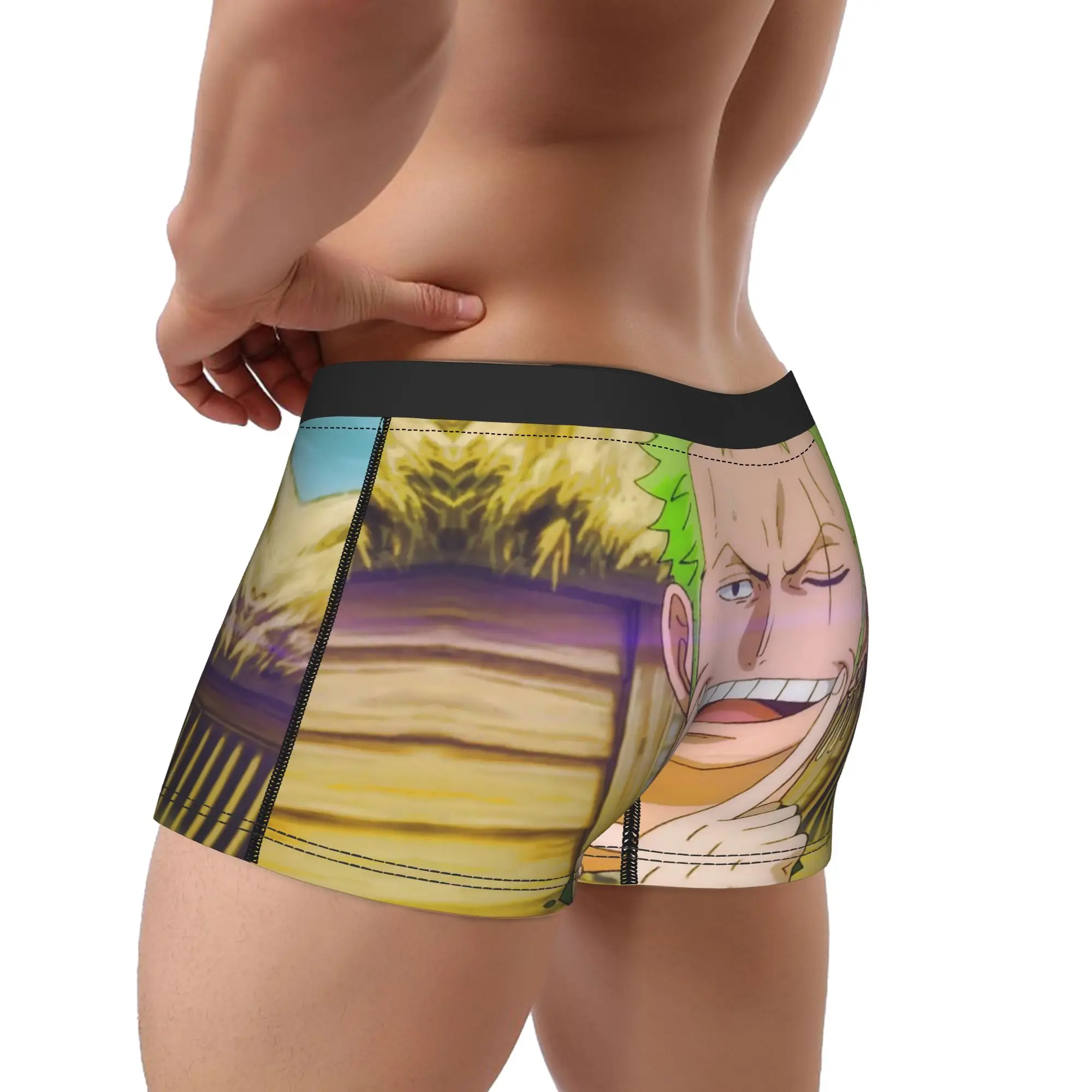 Man Zoro Smile Wano Underwear One Piece Pirates Humor Boxer Briefs Shorts Panties Homme Mid Waist Underpants Plus Size