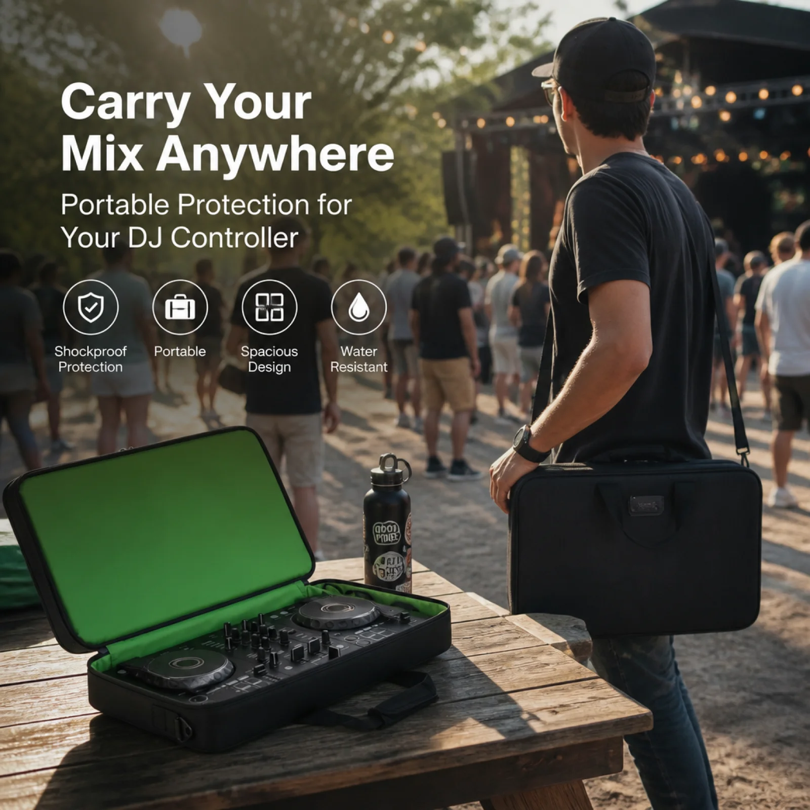 Zippered DJ Controller Storage Bag Portable DJ Controller Case with Shoulder Strap Customizable Fit for Artists, Mobile Setups,