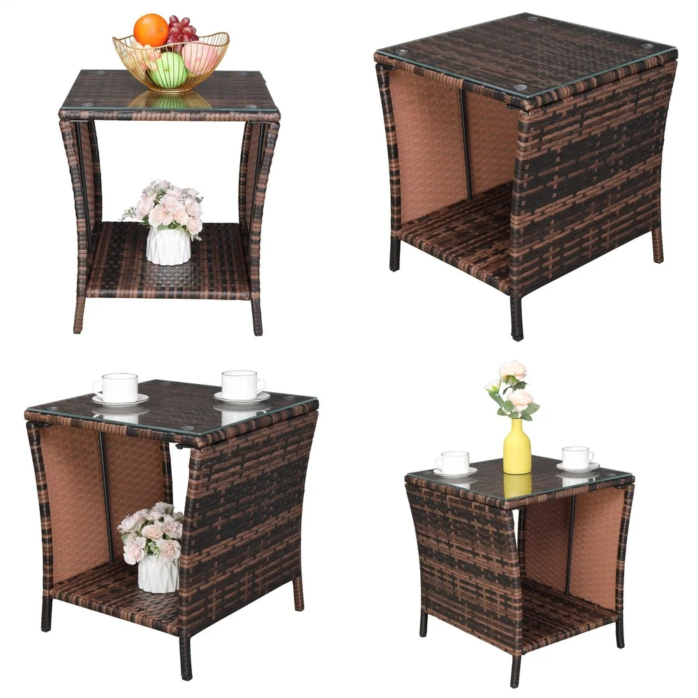 طاولة قهوة Cafe TablesSquare Rattan مع سطح زجاجي لأثاث حديقة الفناء #1