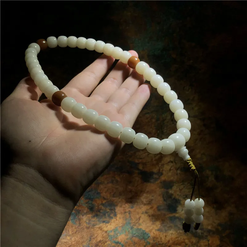 Artisan Creation White Jade Bodhi Root Hand-Held Old Barrel Beads Weathering Old Yellow Chicken Grease Bodhi RootdiyOrnament