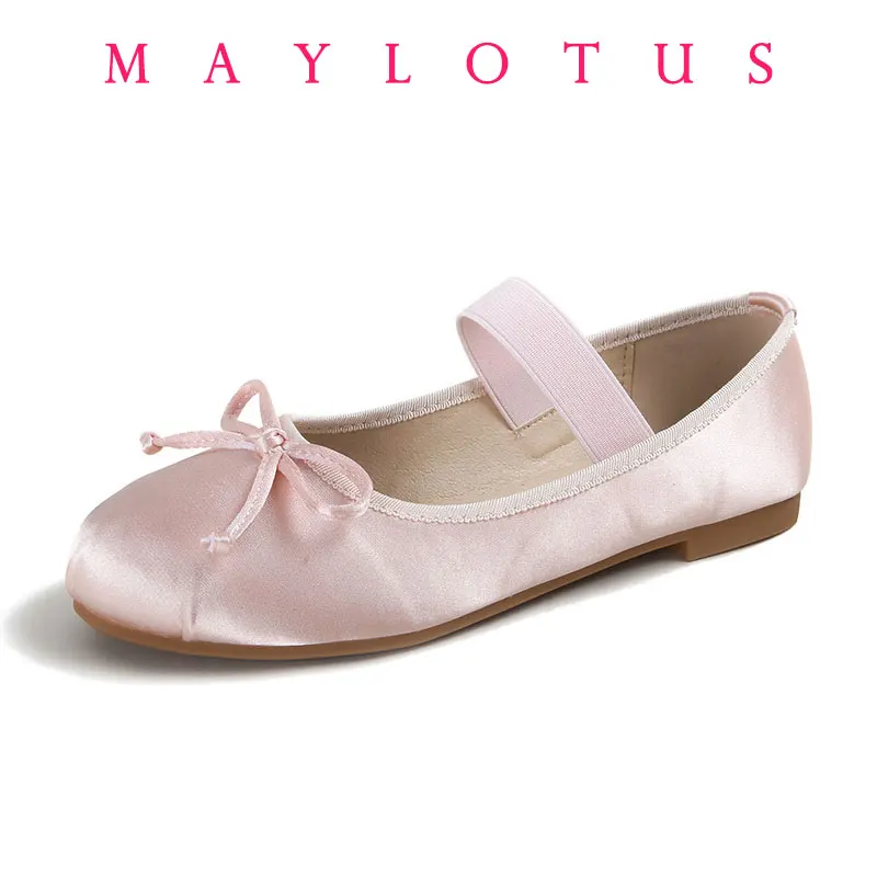 

Size 33- 44 Ballet Flats Women Shoes Mary Jane Shoes Round Toe Women's Shoe Bow Silk Satin Flats Women Shoes Valentine
